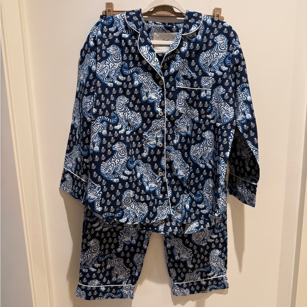 Printfresh 2pc Navy Tiger Queen Long PJ Set size Small - Picture 2 of 12